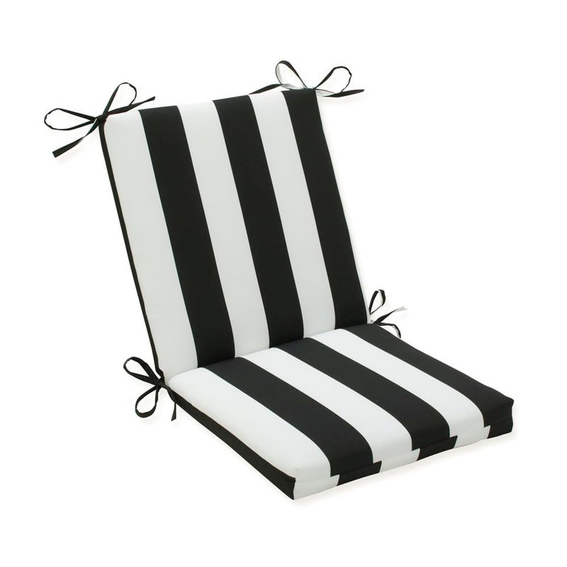 Pillow Perfect Stripe Indoor/Outdoor Solid Back 1 Piece Square Corner Chair Cushion with Ties, Deep Seat, Weather, and Fade Resistant, 36.5" x 18", Black/White Cabana Stripe, 1 Count - Image 1